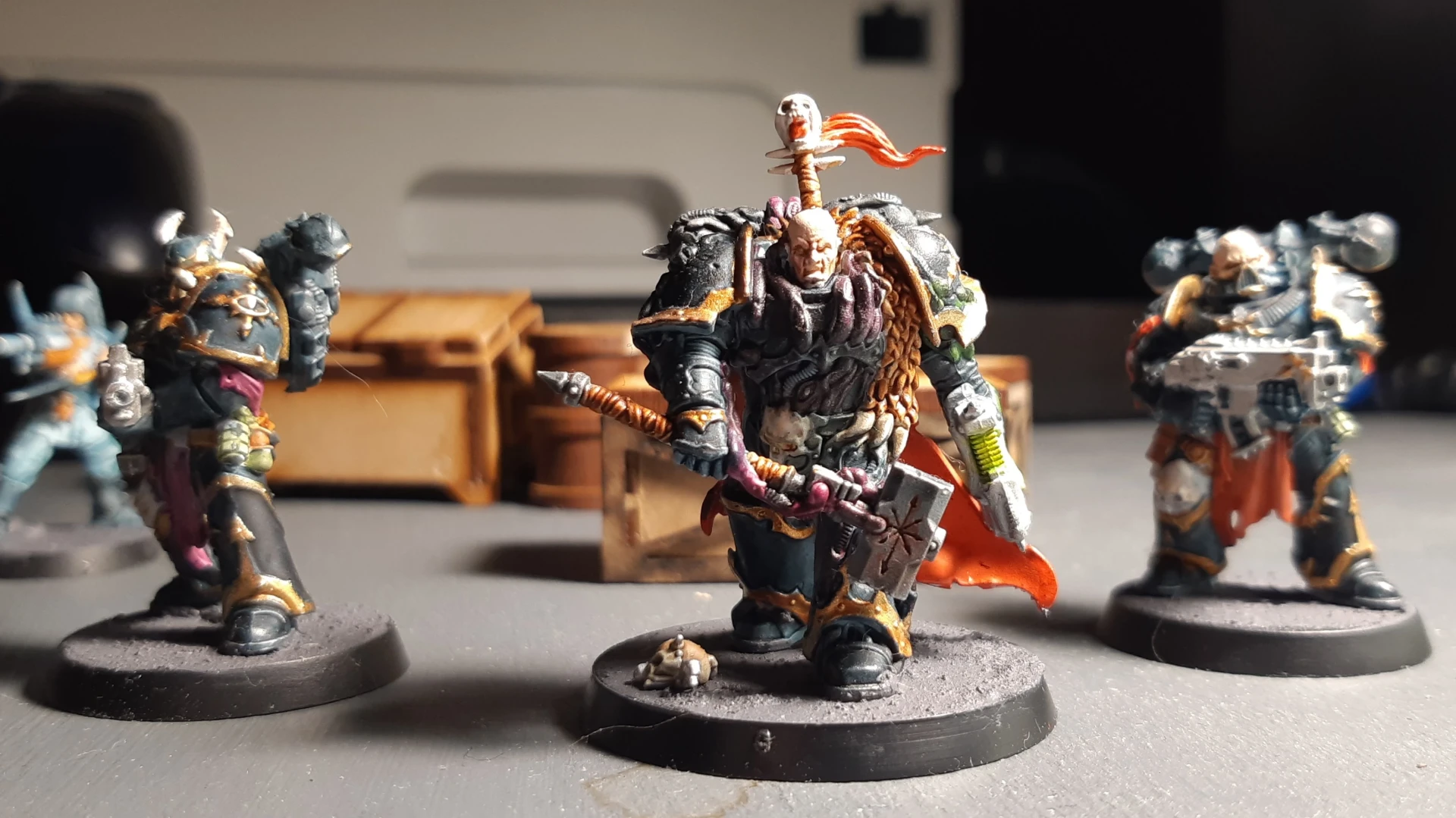 Chaos space marines with a black undercoat.