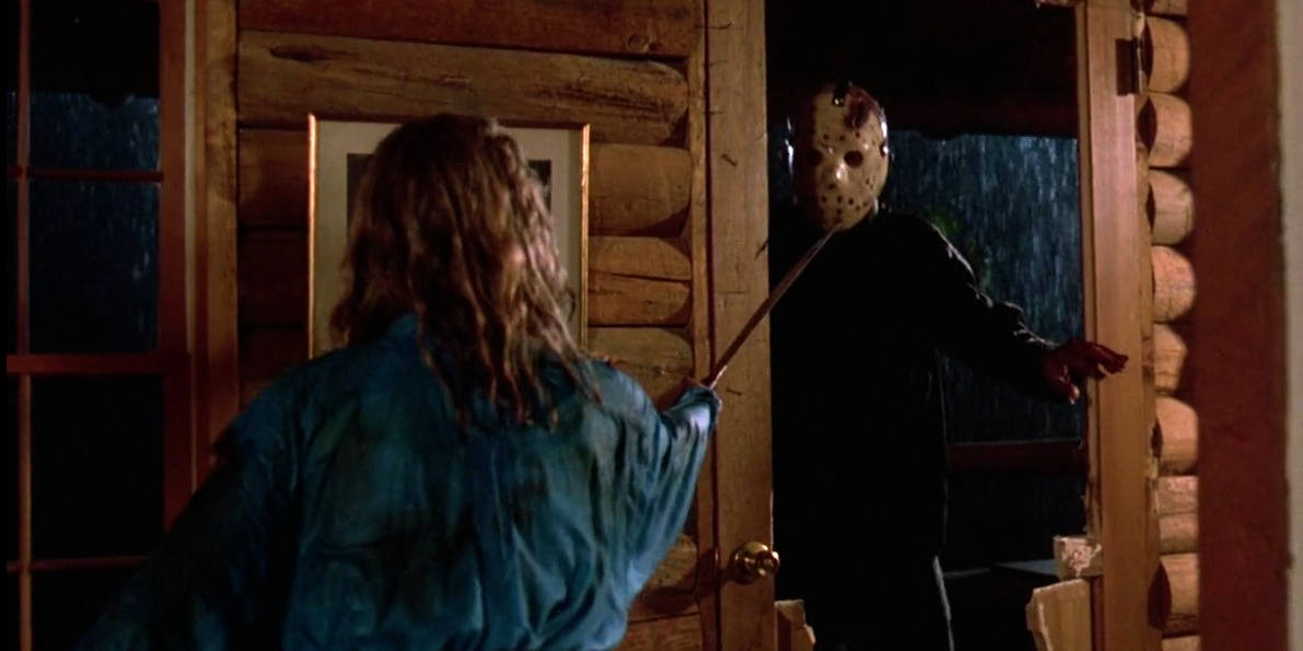 A machete-wielding woman threatens an innocent hockey player.