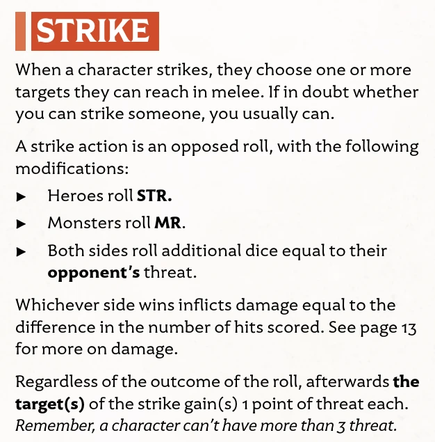Text in the quickstart rules about how to strike at an enemy