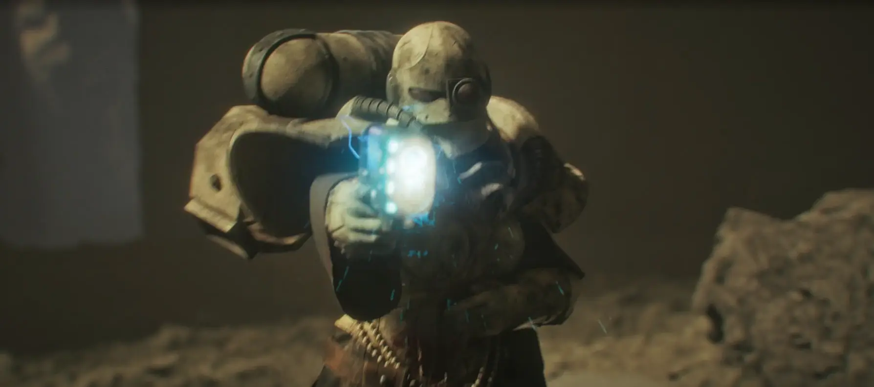 An Adepta Sororitas with a plasma pistol.